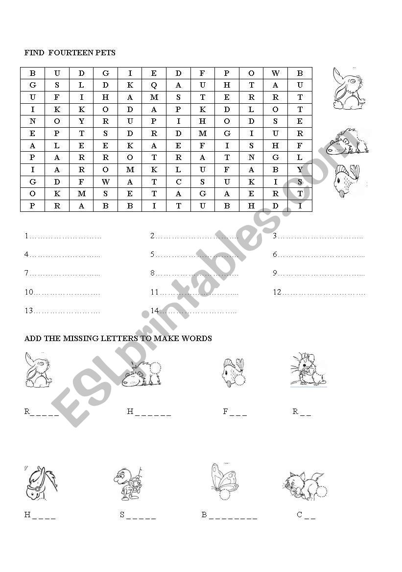 My pets worksheet