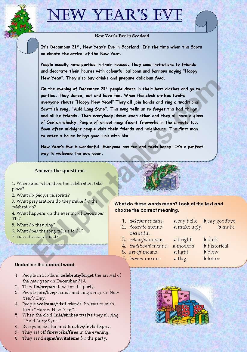 New Year in Scotland worksheet