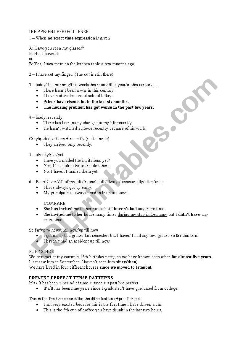 present perfect tense worksheet