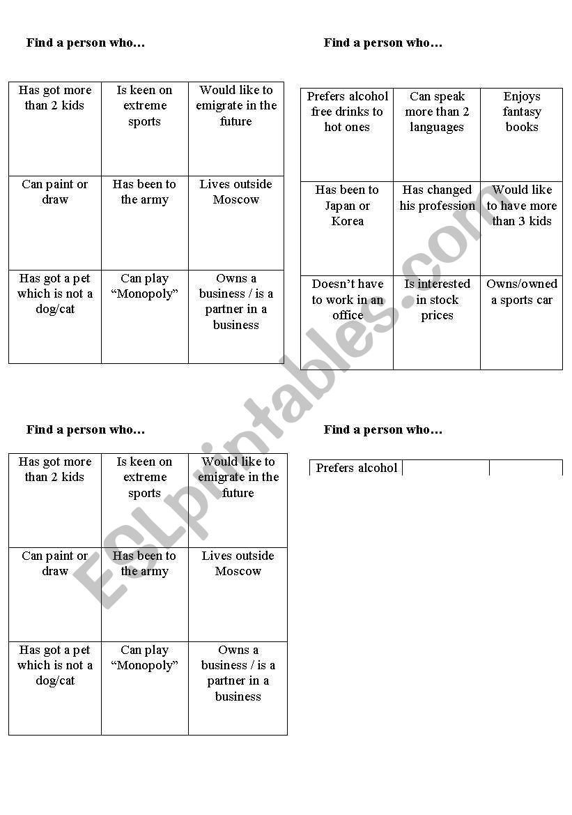 Bingo Ice-breaker worksheet
