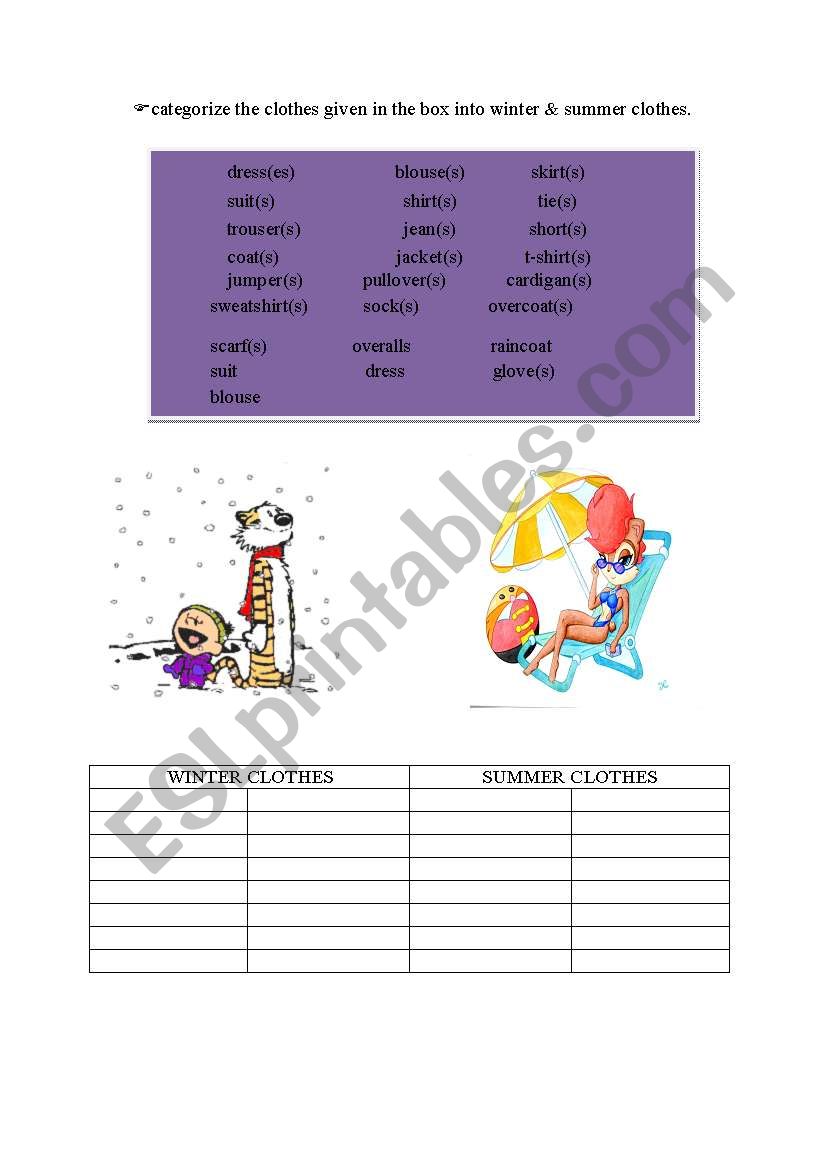 Summer & Winter Clothes worksheet