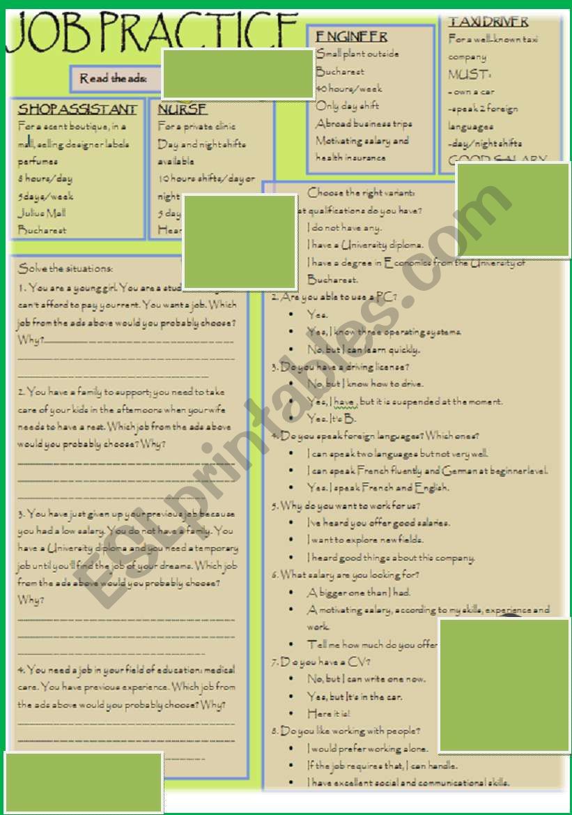 JOB PRACTICE ( 2 pages) worksheet