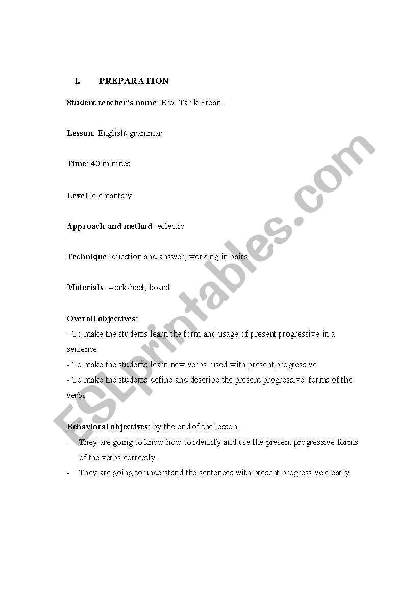 present progressive tense( lesson plan+worksheets)