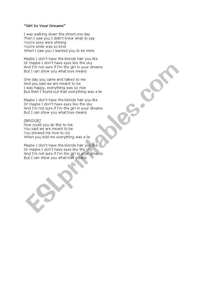 song worksheet