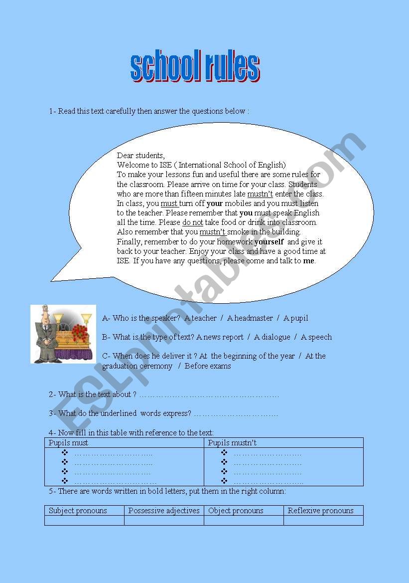 school rules worksheet