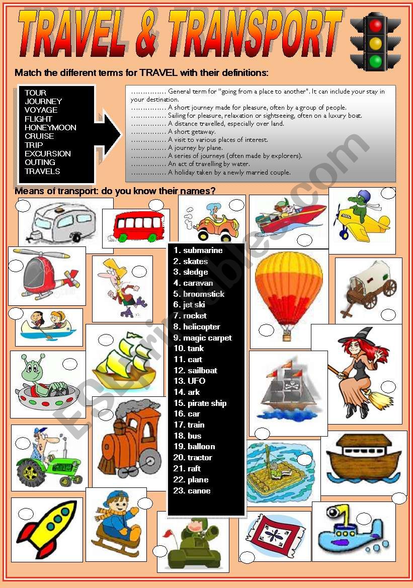 MEANS OF TRANSPORT / TRAVELS worksheet