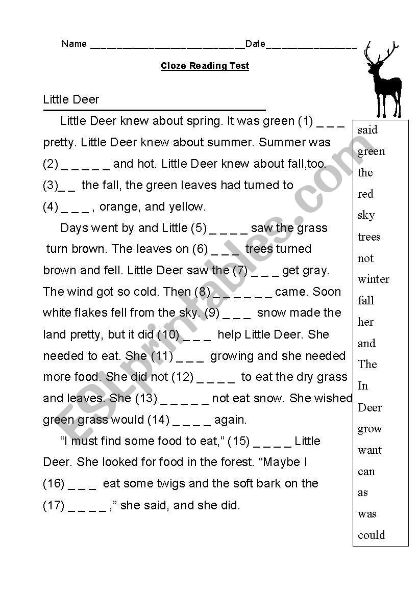 Liuttle Deer worksheet