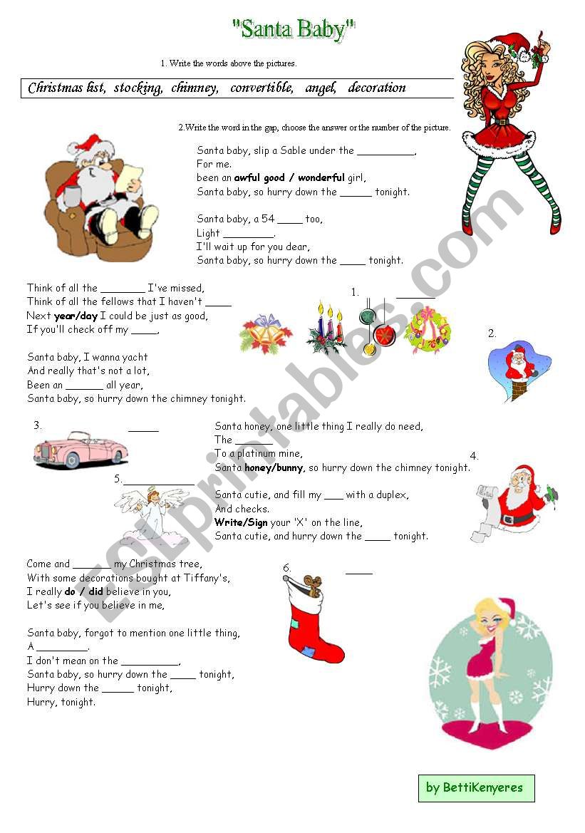 Santa Baby worksheet