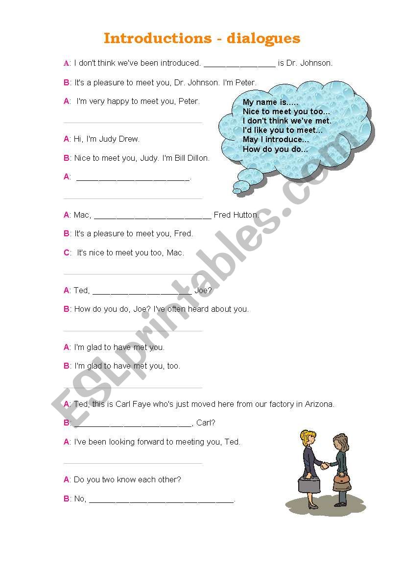 introductions, dialogues worksheet
