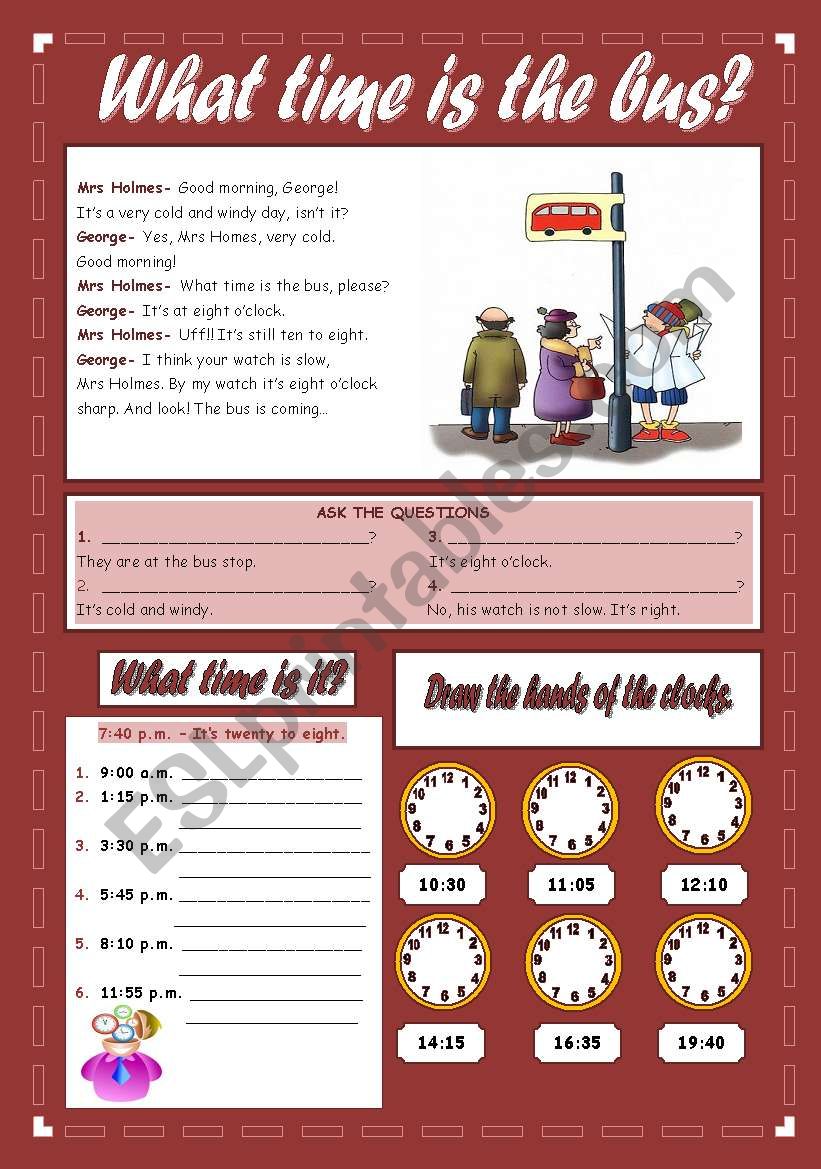 WHAT TIME IS THE BUS? worksheet