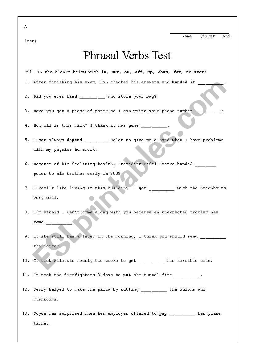 Phrasal Verbs - Guessing Test worksheet