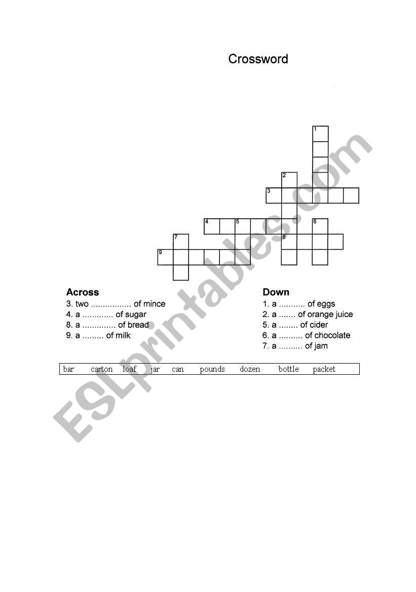 Food - containers worksheet