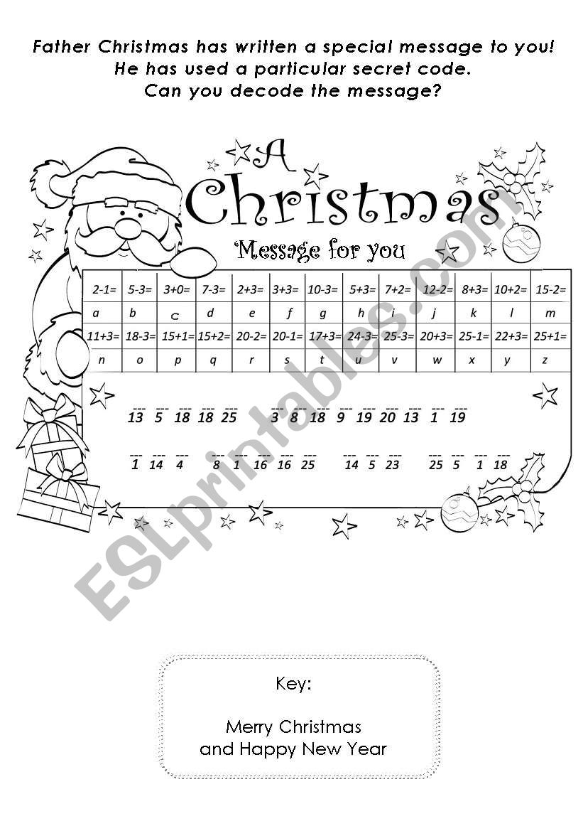 Father Cristmas Message worksheet