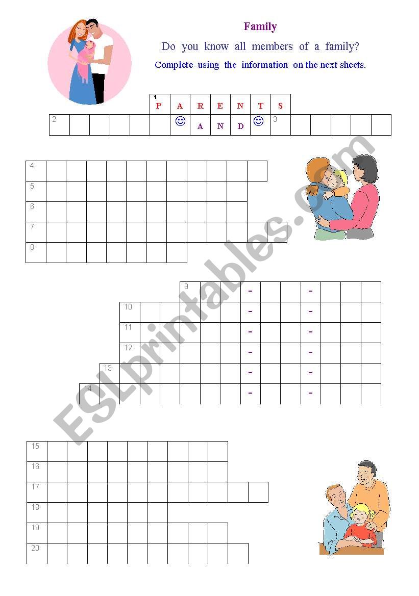 Family crosswords worksheet