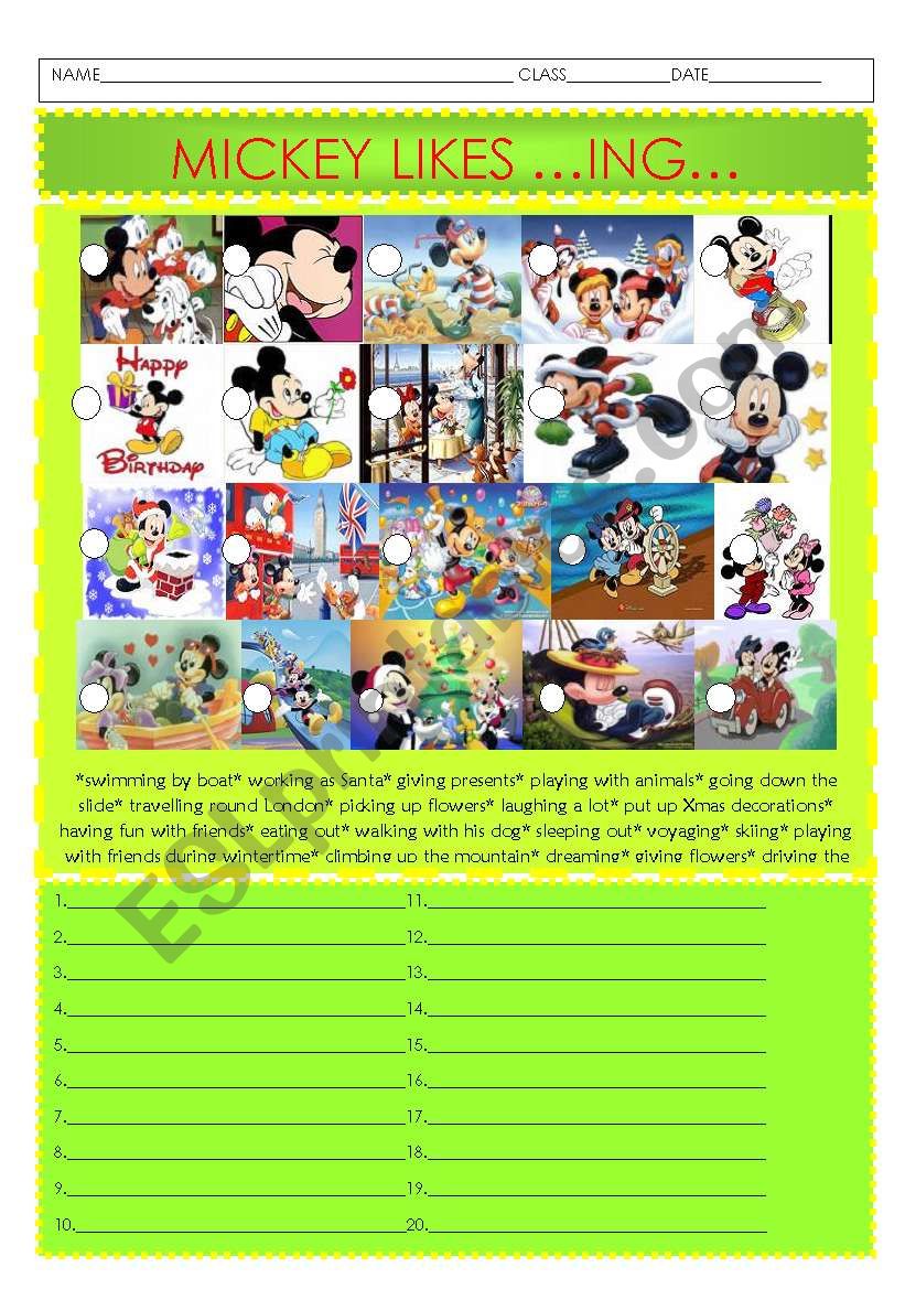 MICKEY LIKES ...ING... worksheet