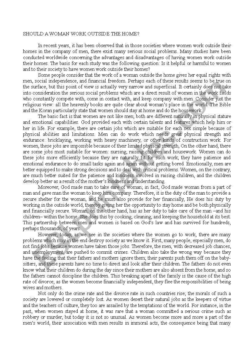 READING FOR WOMEN´S DAY - ESL worksheet by atteneri