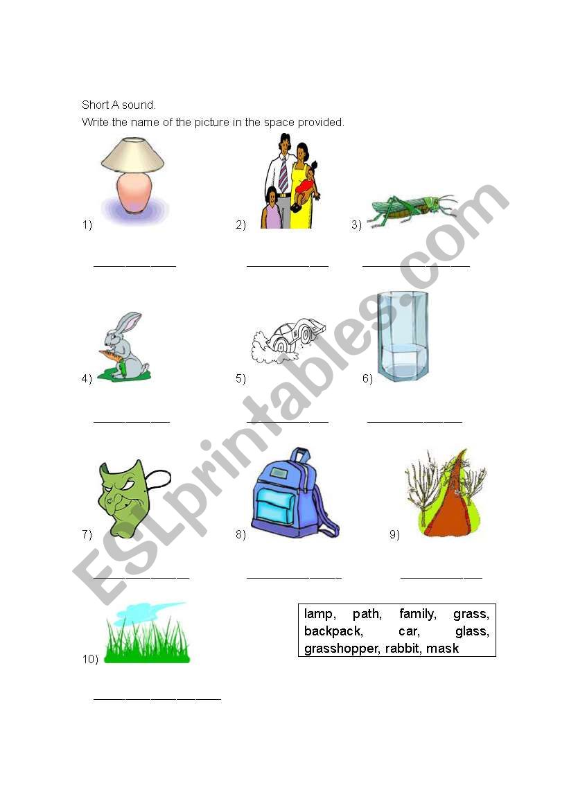 Short A  worksheet