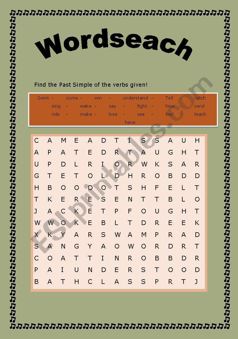 Verbs in the Past Simple Wordsearch