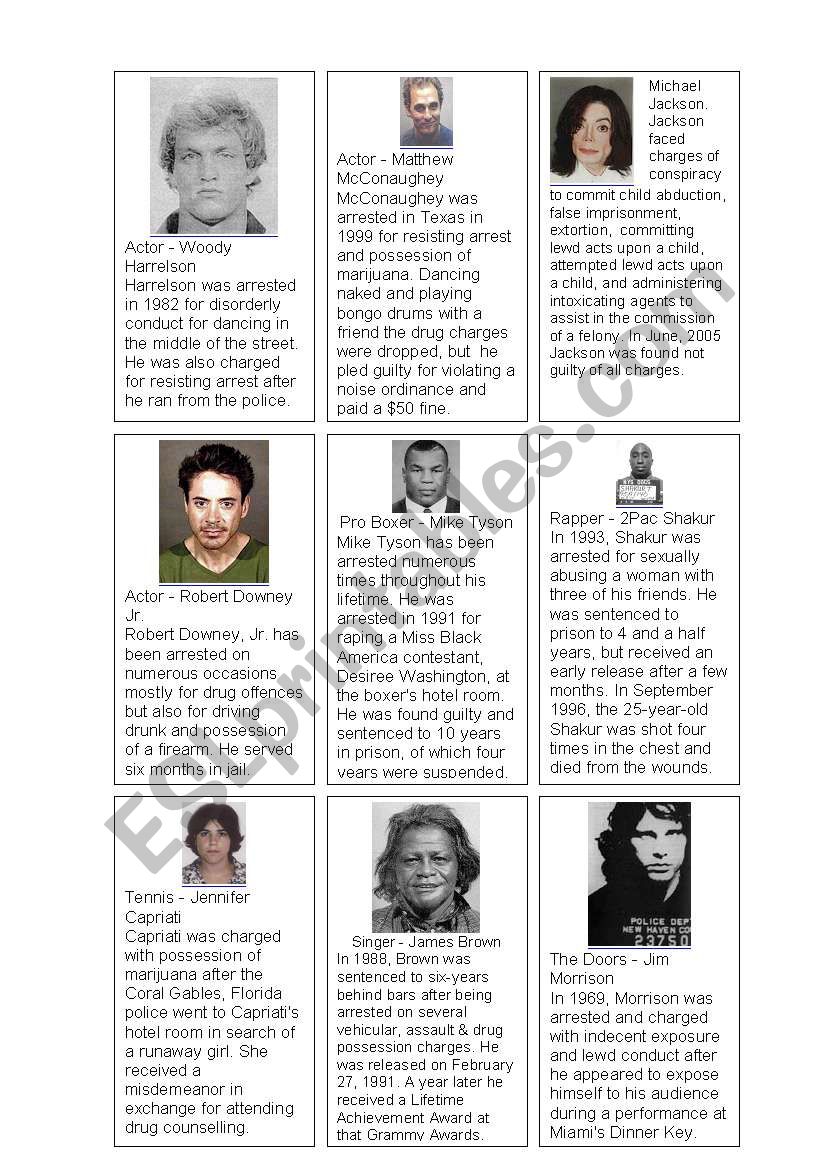 Celebrity Criminals pt1 worksheet