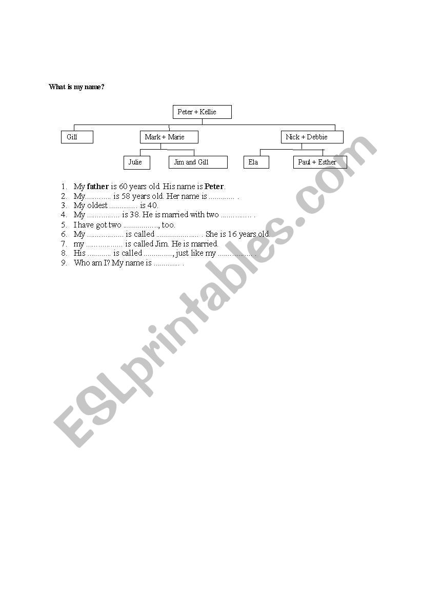 Family Tree exercise worksheet