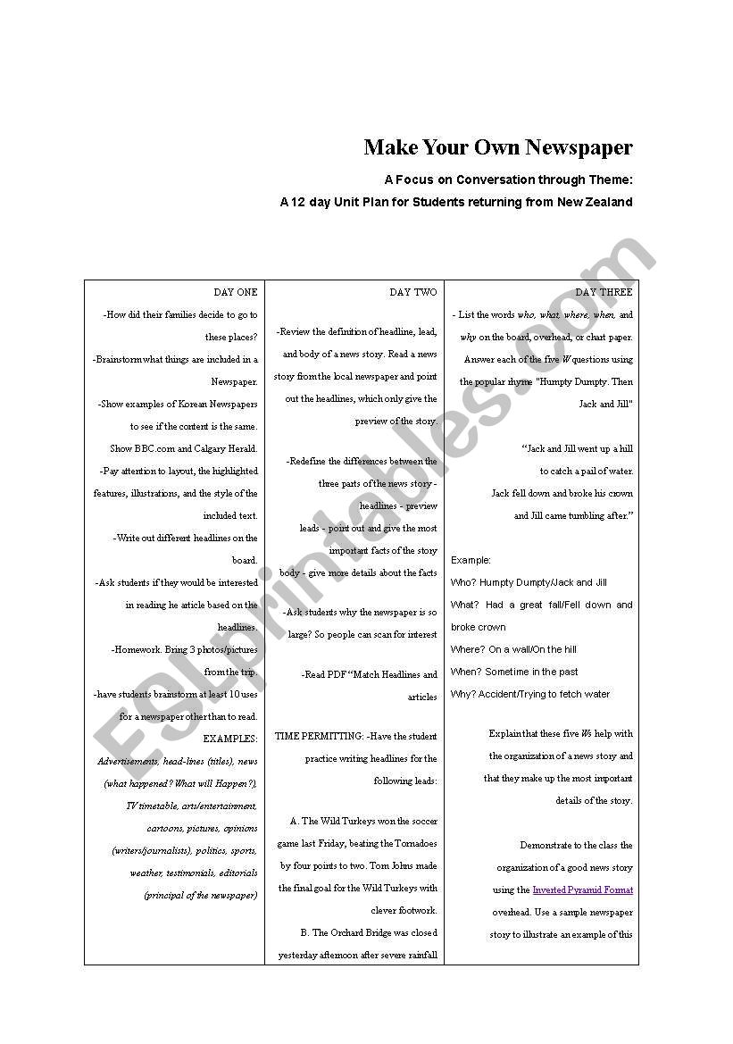 Make Your Own Newspaper worksheet