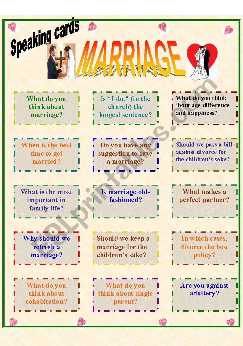 Speaking cards: Marriage worksheet