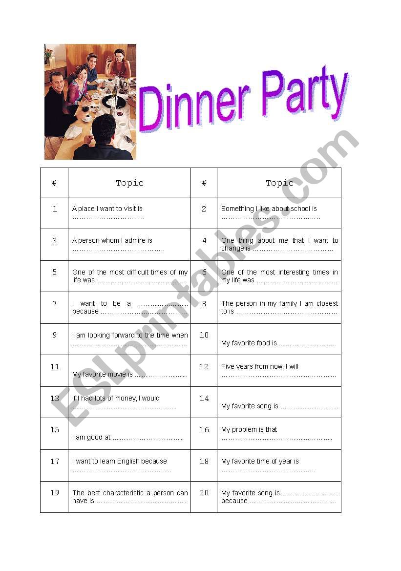 Dinner Party Icebreaker worksheet