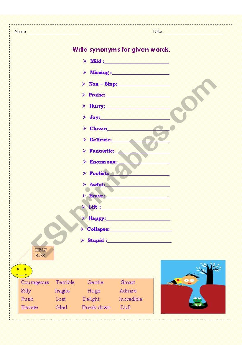 Synonyms  worksheet