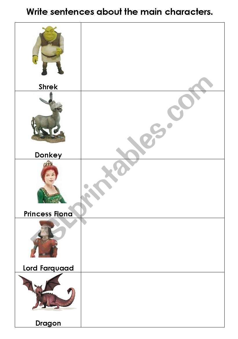 English Worksheets Shrek Character Descriptions