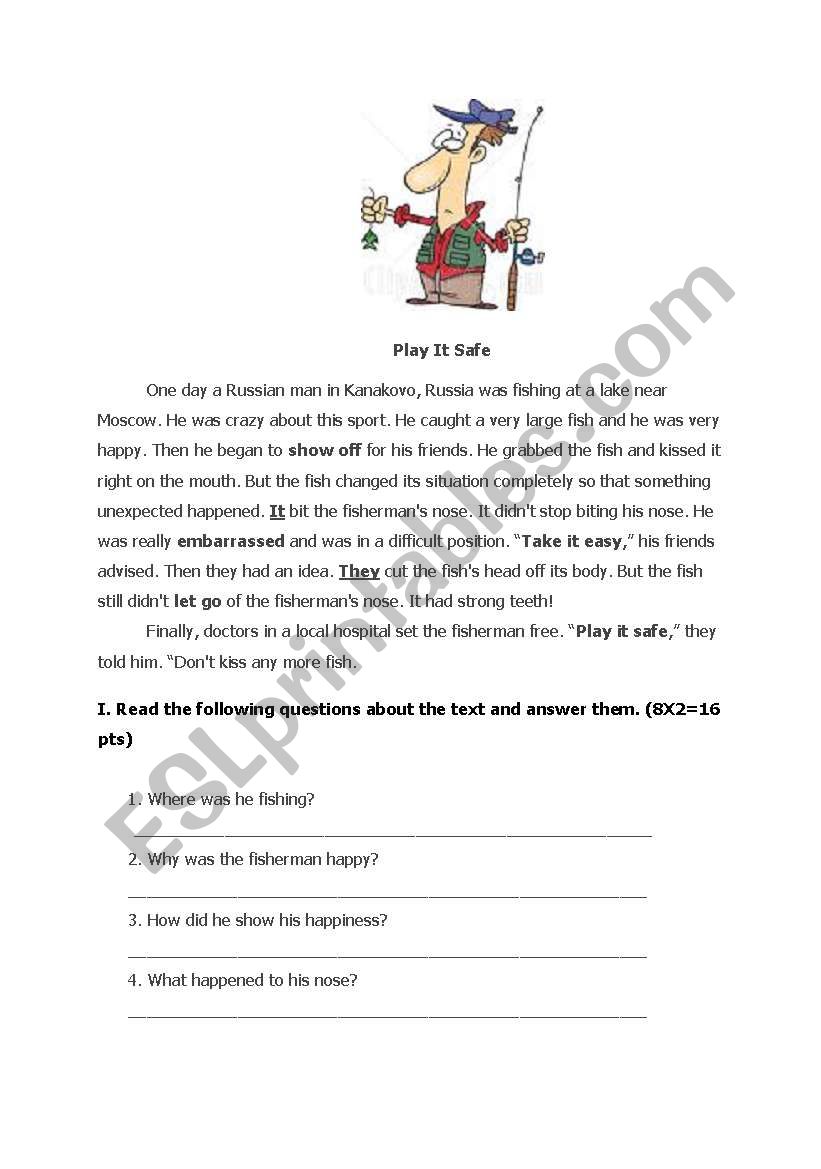 reading text with comprehension questions and vocabulary