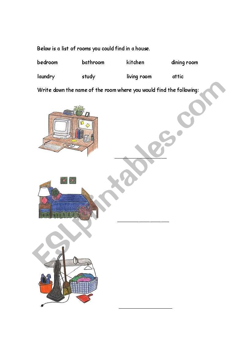 Rooms in the house worksheet