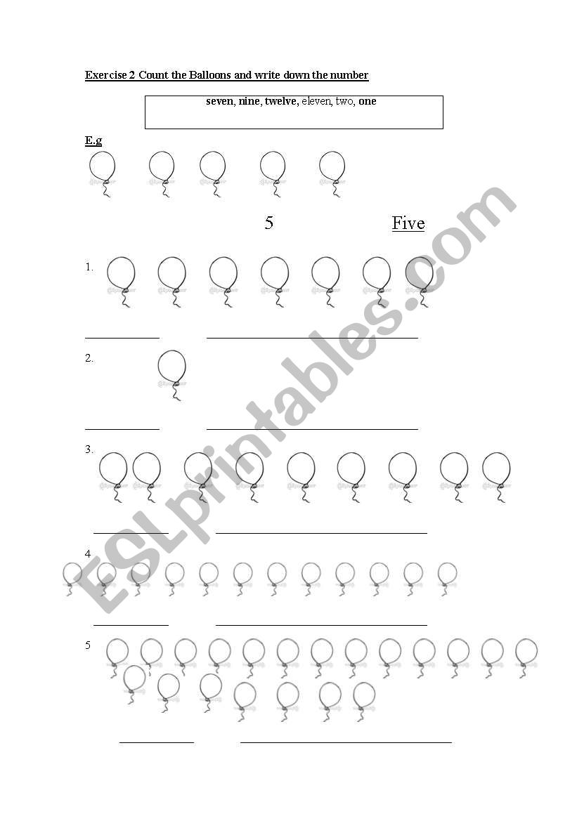 Numbers  worksheet