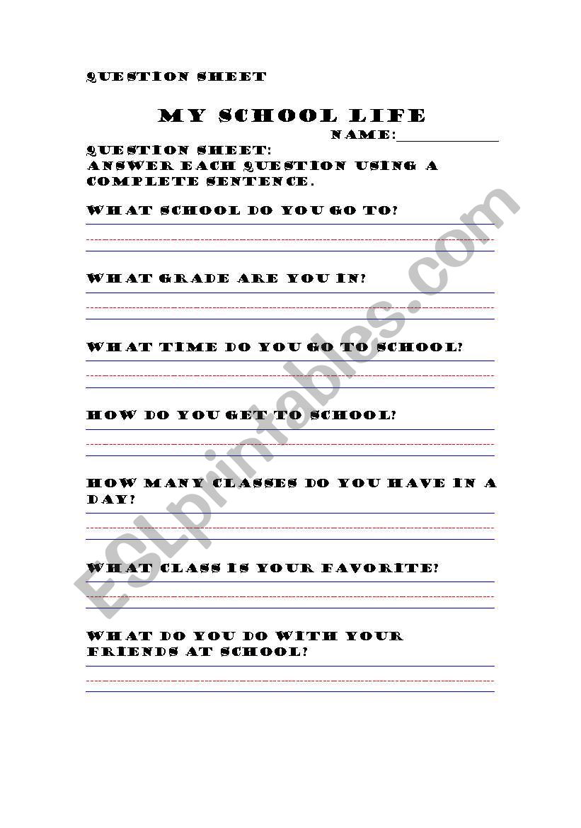 English worksheets My School Life Speech  Part 1