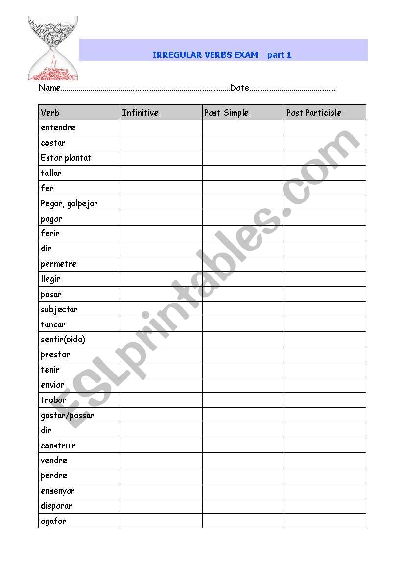 irregular verbs 1 exam catalan version