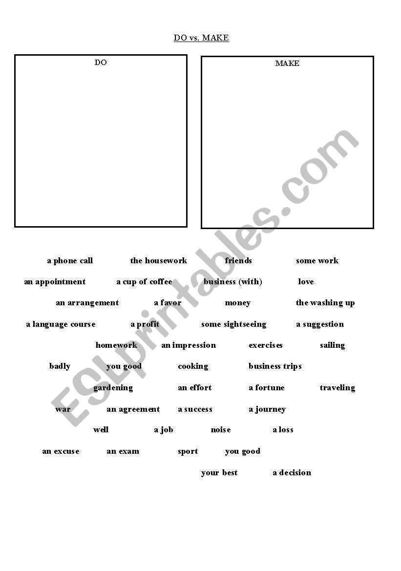 Make vs. Do worksheet