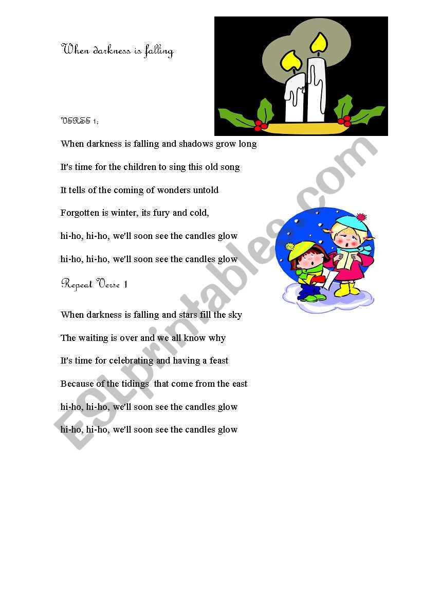 When darkness is falling worksheet