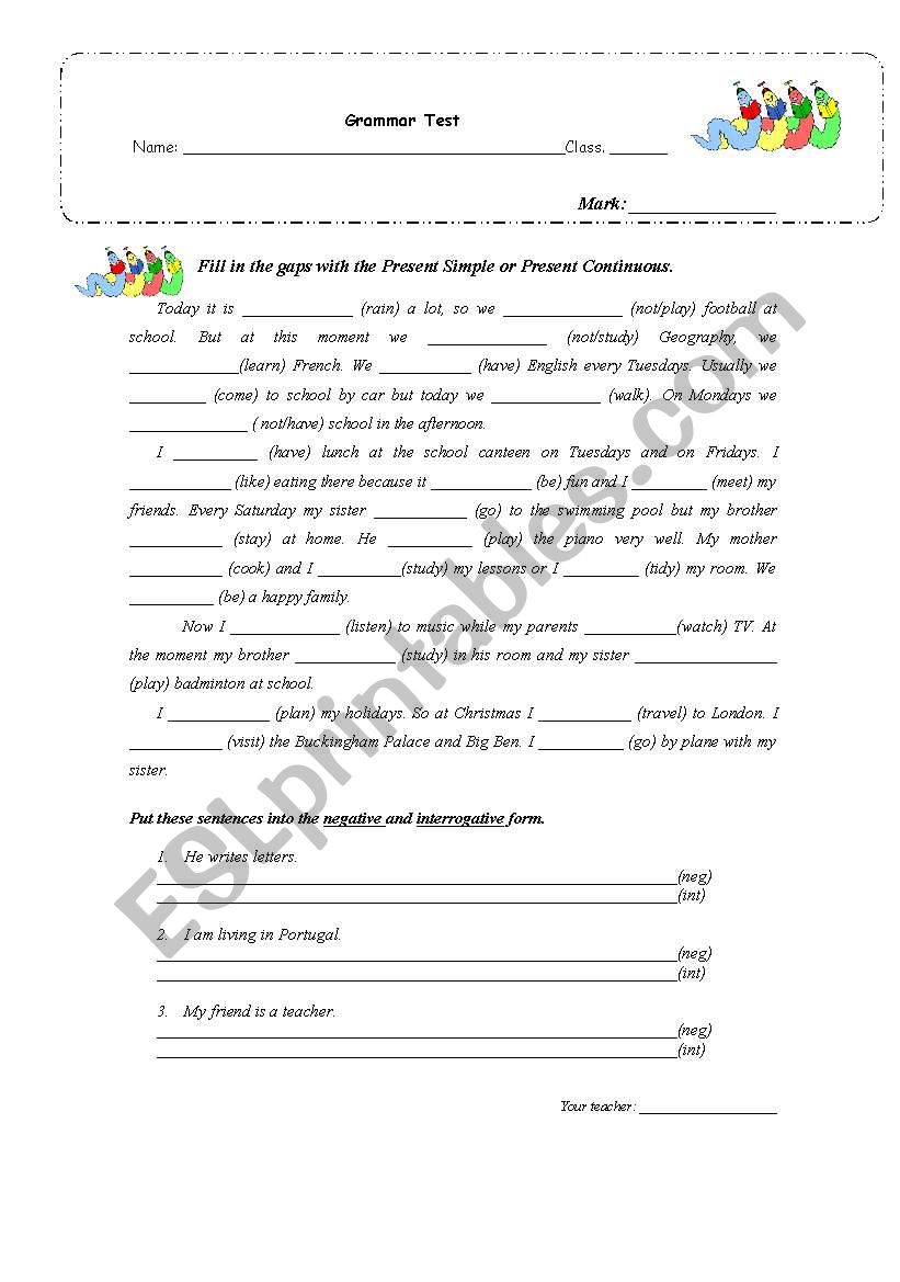 Grammar test - present simple and continuous