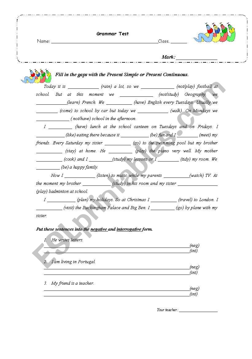 Grammar test - present simple and continuous