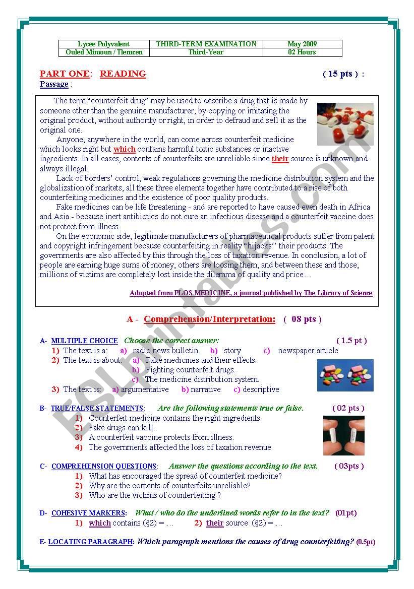 exam counterfeit drg worksheet