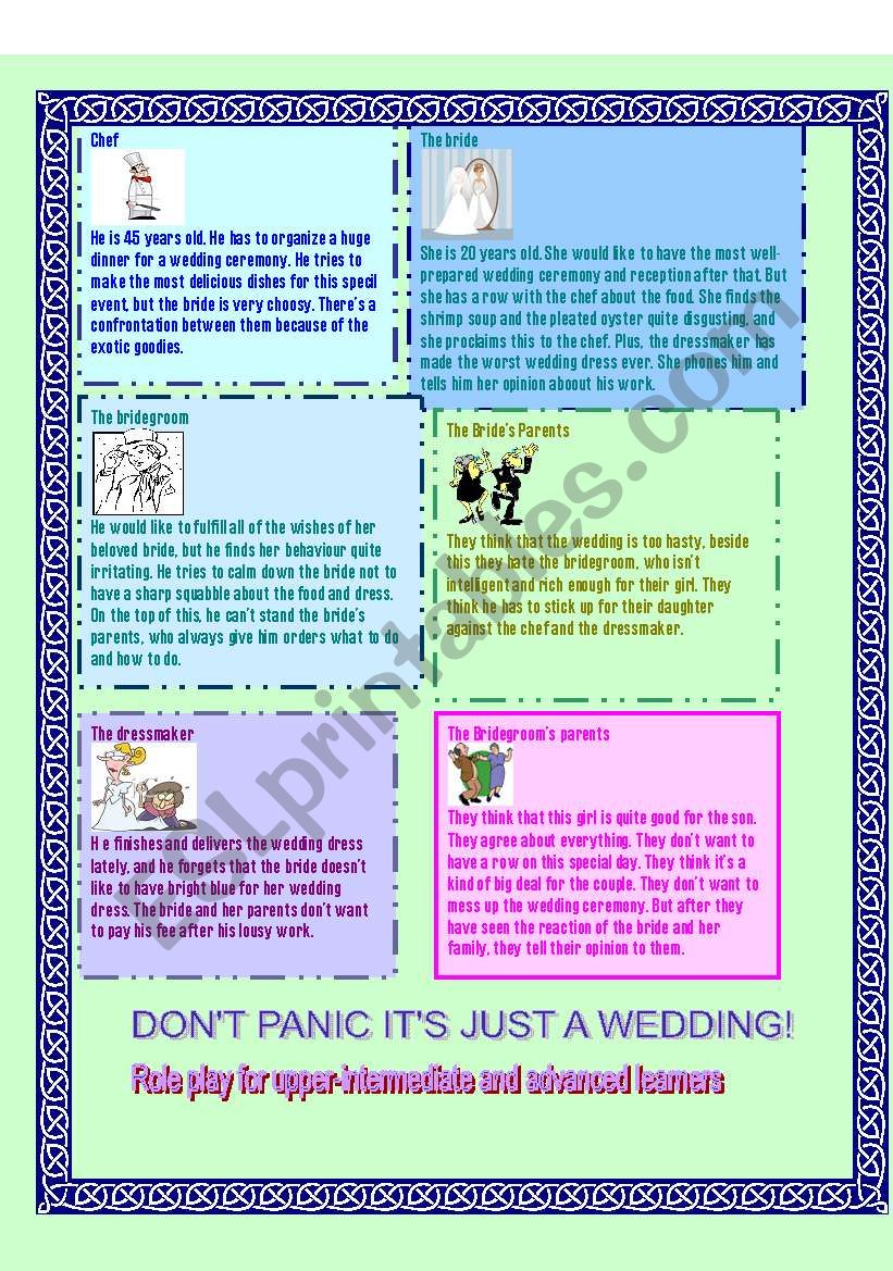 Dont panic, its just a wedding! Roleplay for upper-intermediate and advanced learners