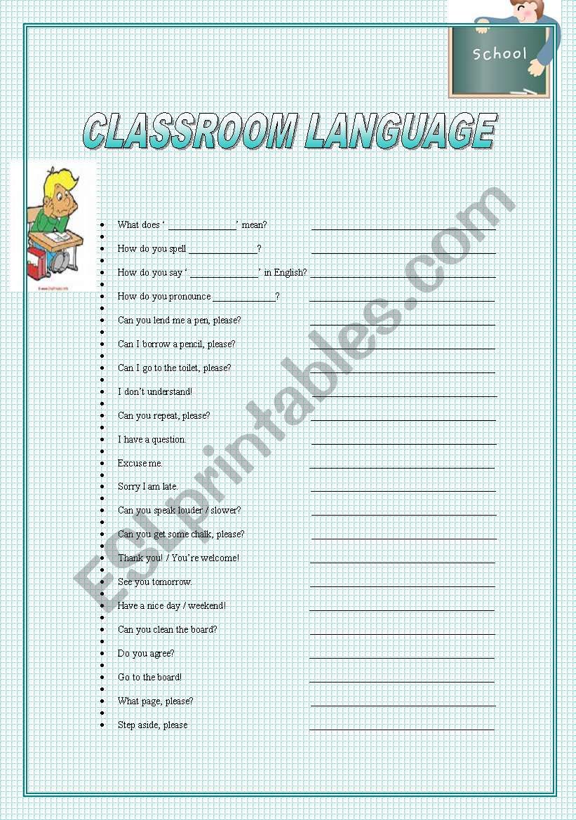 classroom language worksheet