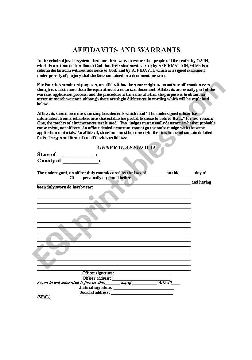 Affidavit worksheet