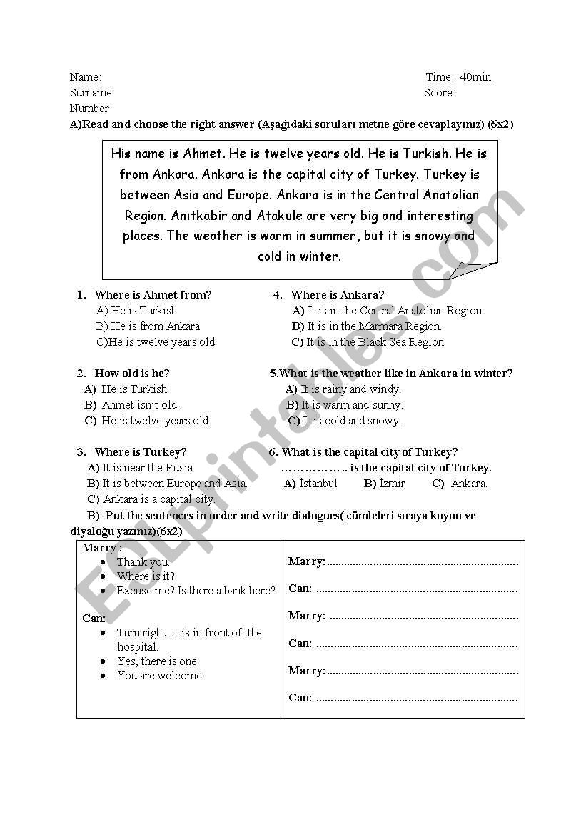 exam worksheet