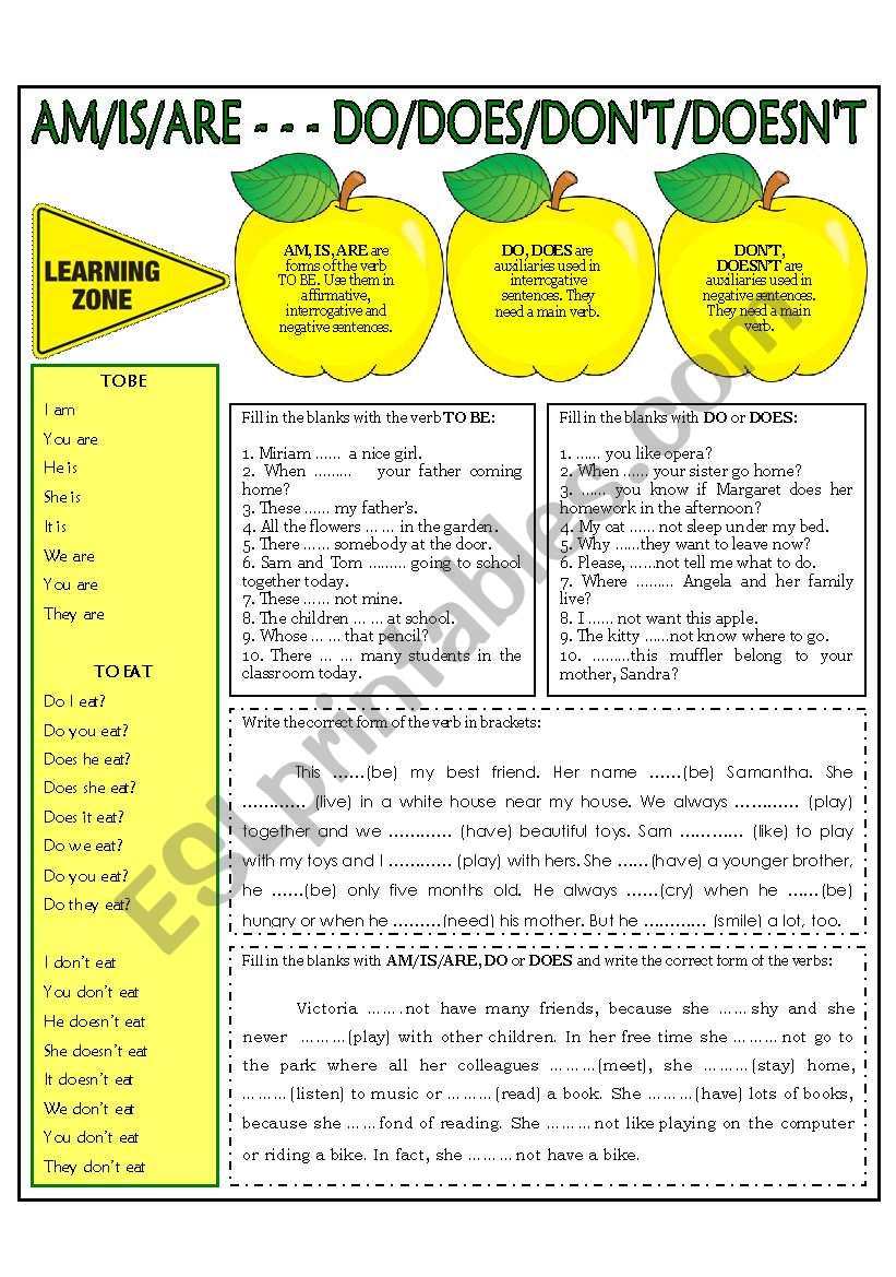 AM/IS/ARE - - - DO/DONT worksheet