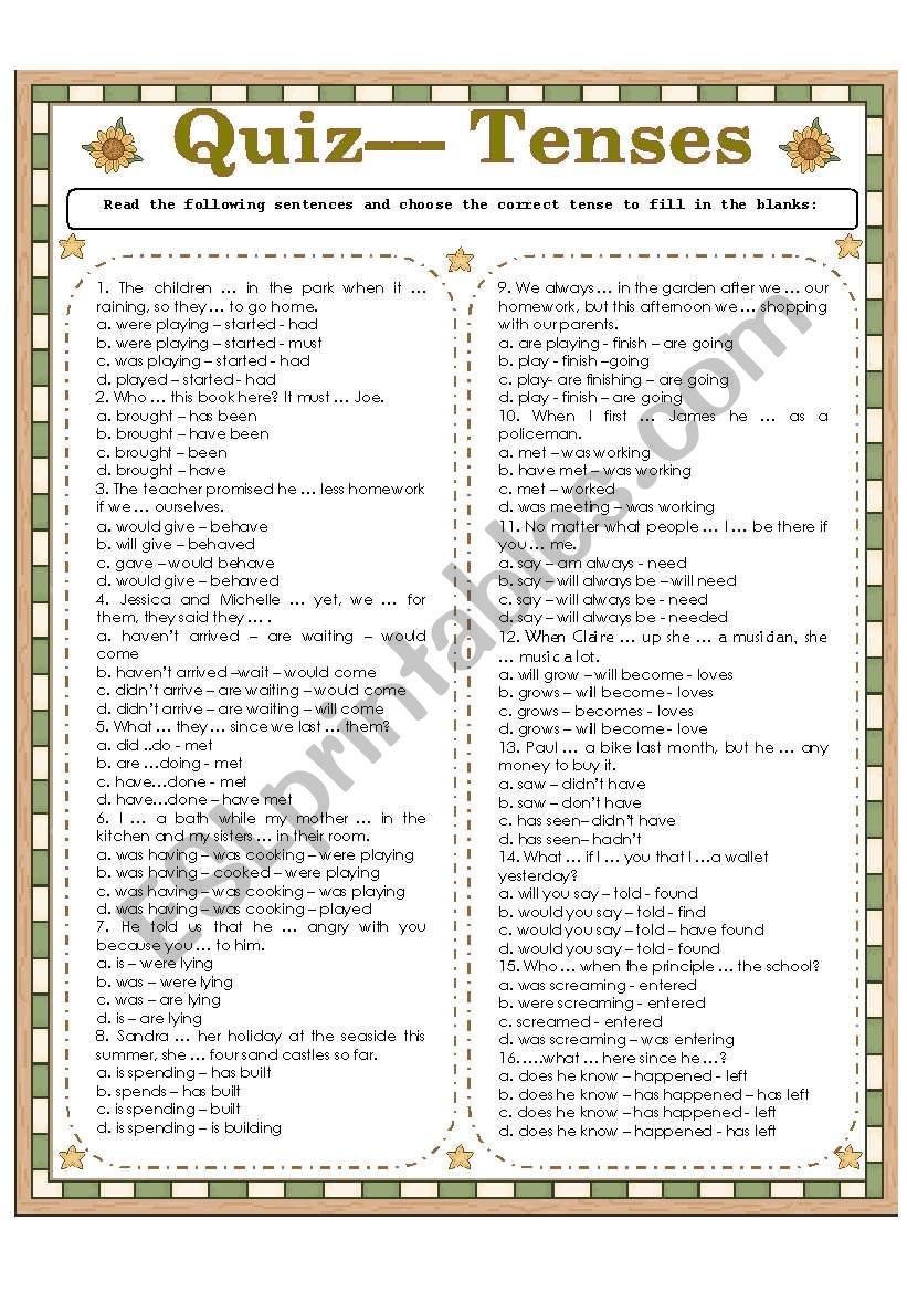 QUIZ- - - THE TENSES worksheet