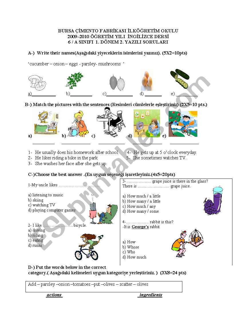 2nd exam of Turkish 6th grades (spot on)