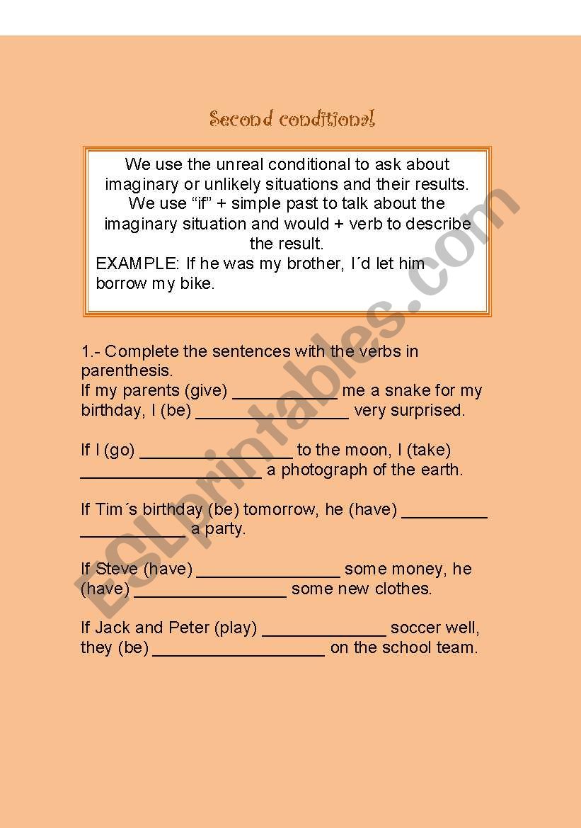 SECOND CONDITIONAL worksheet