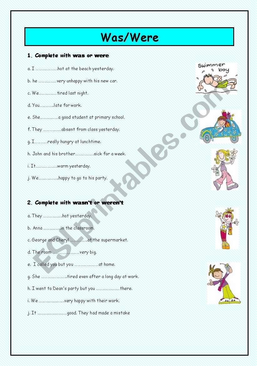 VERB TO BE(PAST) worksheet