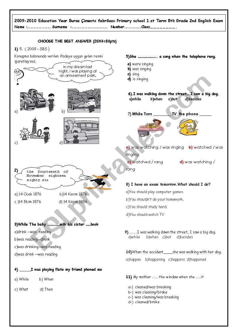 1st term 2nd exam for Turkish 8th grades (spot on)