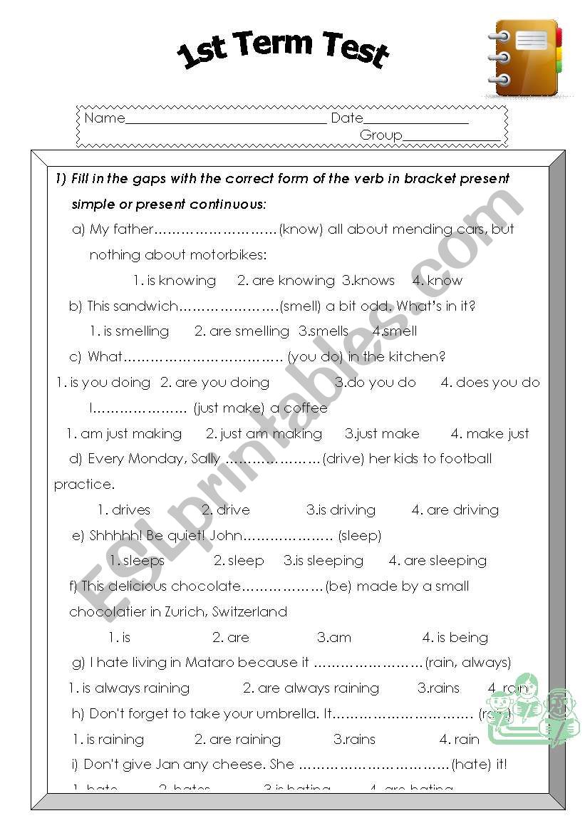 1st term exam (difficult) worksheet